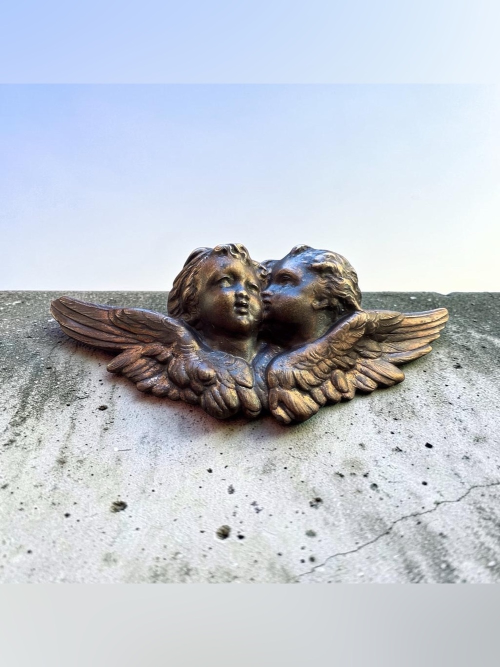 Salvage Bronze Cherub Wall Accent - Twin Angel Wings